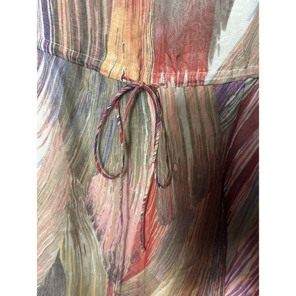 Gemma 100% Silk Dress Oversized XS Drawstring Waist Colorful Short Slv #Q9-6 - Picture 7 of 13